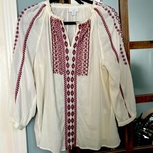 COPY - J.jill peasant shirt. Beautiful embroidered detail.